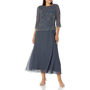 JKARA Womens Gray Pullover 3/4 Sleeve Boat Neck Full-Length Formal Gown Dress 18